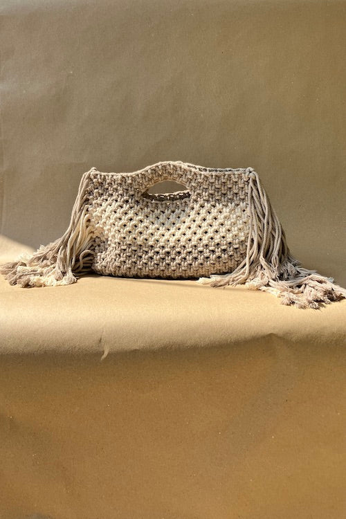 handmade off white clutch bag macrame bag evening bag for women